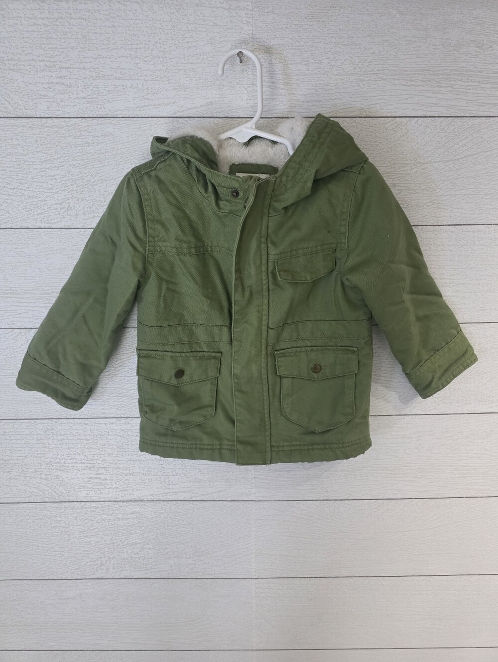Toddler 2T Olive Green Boys' Faux Shearling Lined Hooded Utility Coat Scout Jack